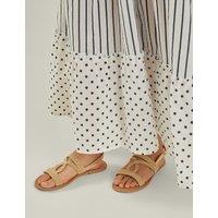 Raffia Ankle Strap Flat Sandals
