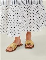 Leather Metallic Flat Sliders