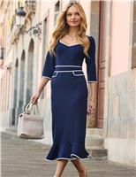 Contrast Trim Sweetheart Neckline Midi Dress