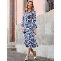SOSANDAR Jersey Jacquard Twist Front Midi Dress Blue Mix