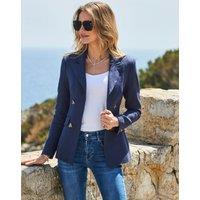 SOSANDAR Linen Rich Fitted Blazer Navy