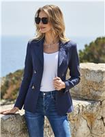 SOSANDAR Linen Rich Fitted Blazer Navy