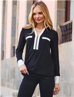 Jersey V-Neck Half Zip Top