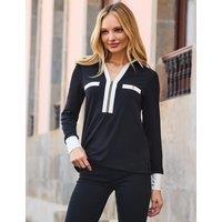 Jersey V-Neck Half Zip Top