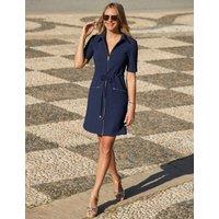 SOSANDAR Jersey Zip Up Knee Length Shift Dress Navy