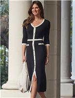 Knitted V-Neck Button Detail Midi Shirt Dress