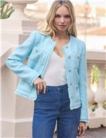 SOSANDAR Boucl Embellished Button Collarless Jacket Blue