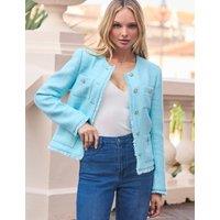 SOSANDAR Boucl Embellished Button Collarless Jacket Blue