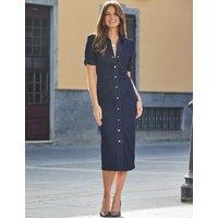 SOSANDAR Denim Ruched Midi Column Dress Indigo
