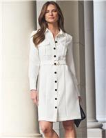 Belted Knee Length Shirt Dress