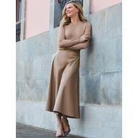 SOSANDAR Leather Look Midaxi A-Line Skirt Camel