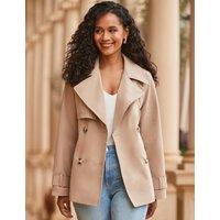 SOSANDAR Belted Double Breasted Short Trench-Style Coat Stone