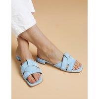 Jones Bootmaker Suede Block Heel Mules Pale Blue