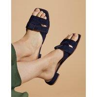 Jones Bootmaker Suede Block Heel Mules Navy