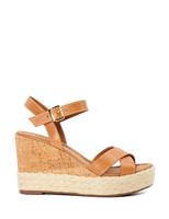 Dune London Leather Ankle Strap Wedge Sandals Tan