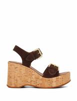 Suede Chunky Buckle Wedge Sandals
