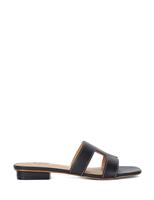 Leather Cutout Block Heel Sliders