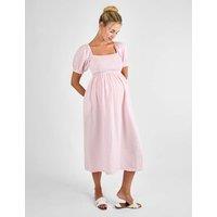JoJo Maman Bb Maternity Pure Cotton Gingham Midi Smock Dress Pink Mix