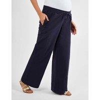 JoJo Maman Bb Maternity Wide Leg Trousers with Linen Navy