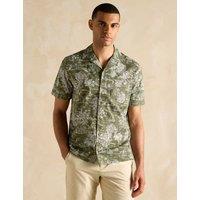 Linen Blend Tropical Print Shirt