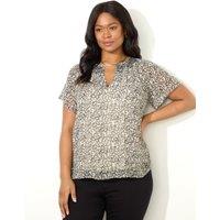 Ditsy Floral Notch Neck Smocked Blouse