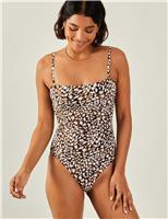 Animal Print Square Neck Ruched Swimsuit