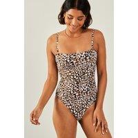Animal Print Square Neck Ruched Swimsuit