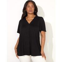 Jersey V-Neck Pleat Front Top