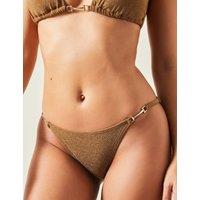 ACCESSORIZE Side Detail High Leg Bikini Bottoms Gold