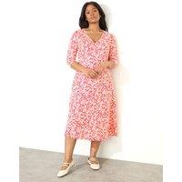 Jersey Ditsy Floral V-Neck Midi Swing Dress