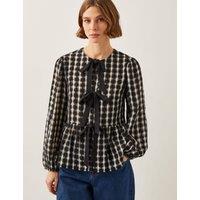 Checked Tie Front Peplum Blouse
