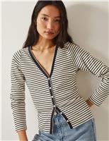 Monsoon Cotton Rich Striped Button Through Top Ivory Mix