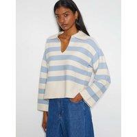 Striped Collared Open Neck Jumper