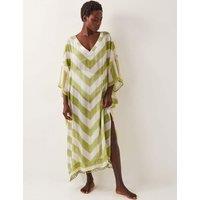 Striped V-Neck Tie Detail Maxi Kaftan