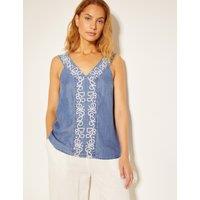 Pure Lyocell Embroidered V-Neck Cami Top