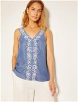 Monsoon Embroidered V-Neck Cami Top Medium Blue Mix