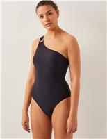 Ribbed Ring Detail One Shoulder Swimsuit