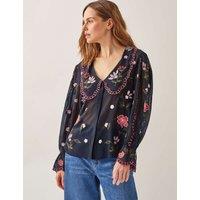 Sheer Embroidered Oversized Collared Blouse
