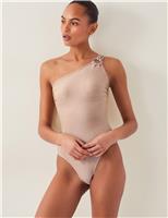 Monsoon Kimi Padded Sparkle One Shoulder Swimsuit Gold