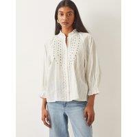 Pure Cotton Embroidered Crew Neck Blouse