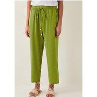 Drawstring Straight Leg Trousers with Linen