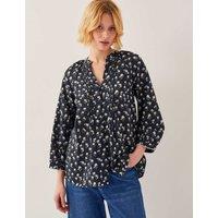 Floral V-Neck Pintuck Button Through Top
