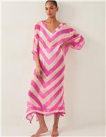 Striped V-Neck Midaxi Kaftan Beach Dress