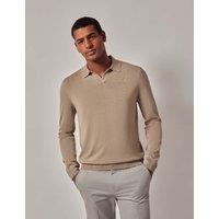 Hawes & Curtis Pure Cotton Open Collar Knitted Polo Shirt Taupe
