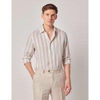 Hawes & Curtis Slim Fit Pure Linen Striped Shirt Natural Mix