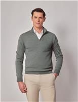 Hawes & Curtis Pure Wool Half Zip Jumper Dark Green