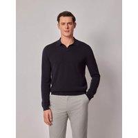 Hawes & Curtis Pure Cotton Open Neck Knitted Polo Shirt Dark Navy