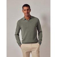 Pure Cotton Open Neck Knitted Polo Shirt