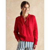 Pure Cotton Textured Lace Up Collared Jumper