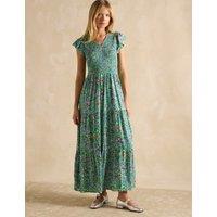 Floral Shirred V-Neck Maxi Tiered Dress
